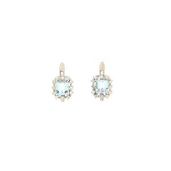 Handcraft Brazilian Aquamarine 18 Karat White Gold Diamonds Stud Earrings