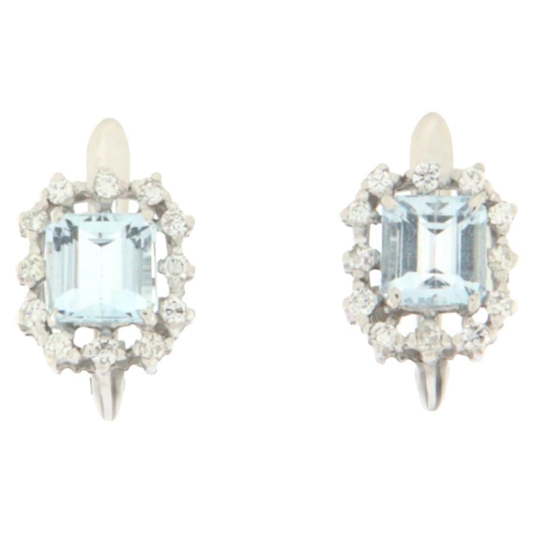 Handcraft Brazilian Aquamarine 18 Karat White Gold Diamonds Stud Earrings For Sale