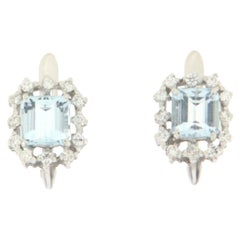 Handcraft Brazilian Aquamarine 18 Karat White Gold Diamonds Stud Earrings