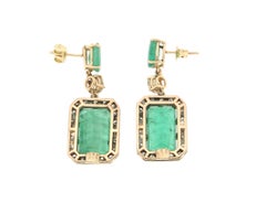 Handcraft Brazilian Emerald 14 Karat Yellow Gold Diamonds Drop Earrings