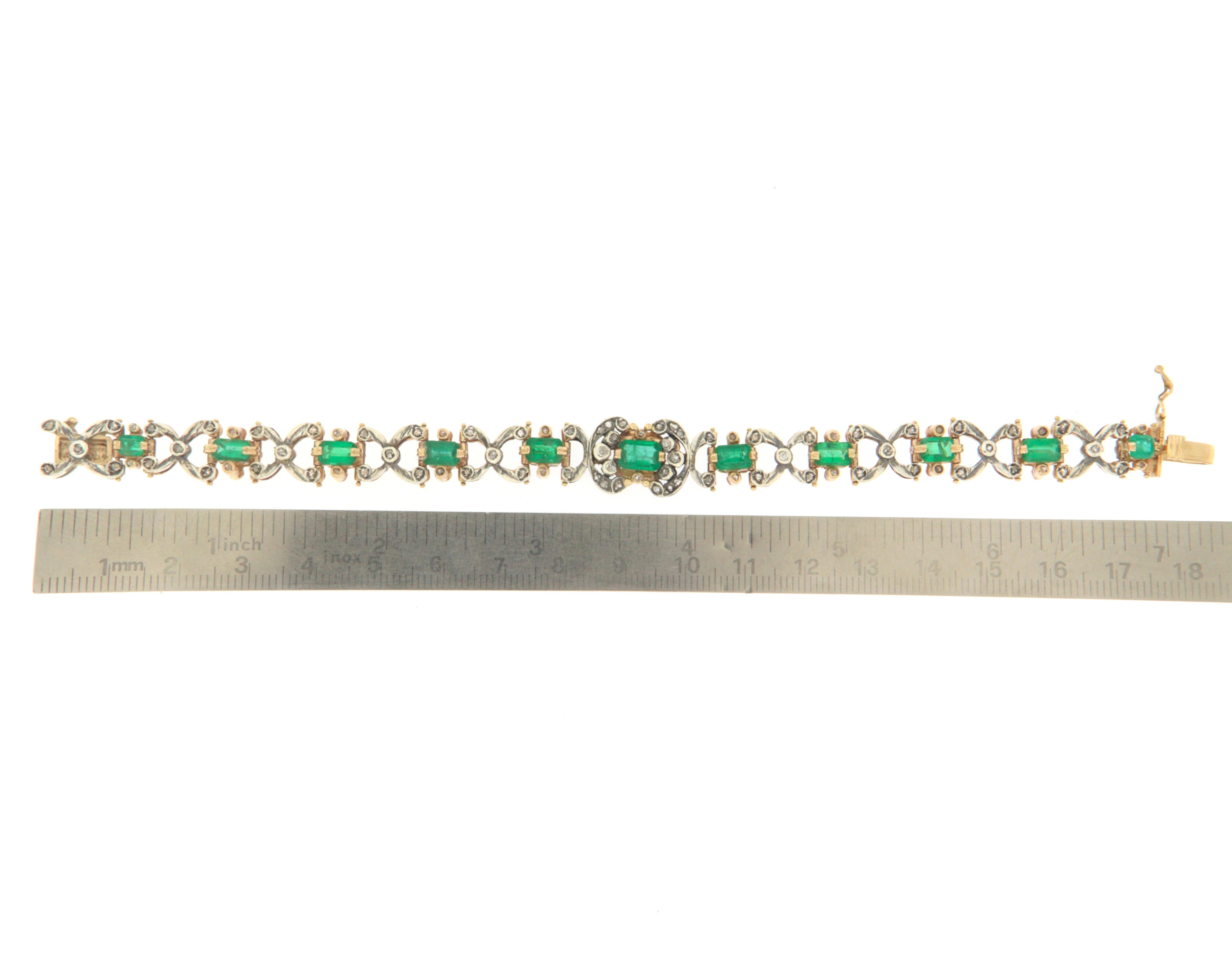 Artisan Handcraft Brazilian Emeralds 14 Karat Diamonds Cuff Bracelet  For Sale
