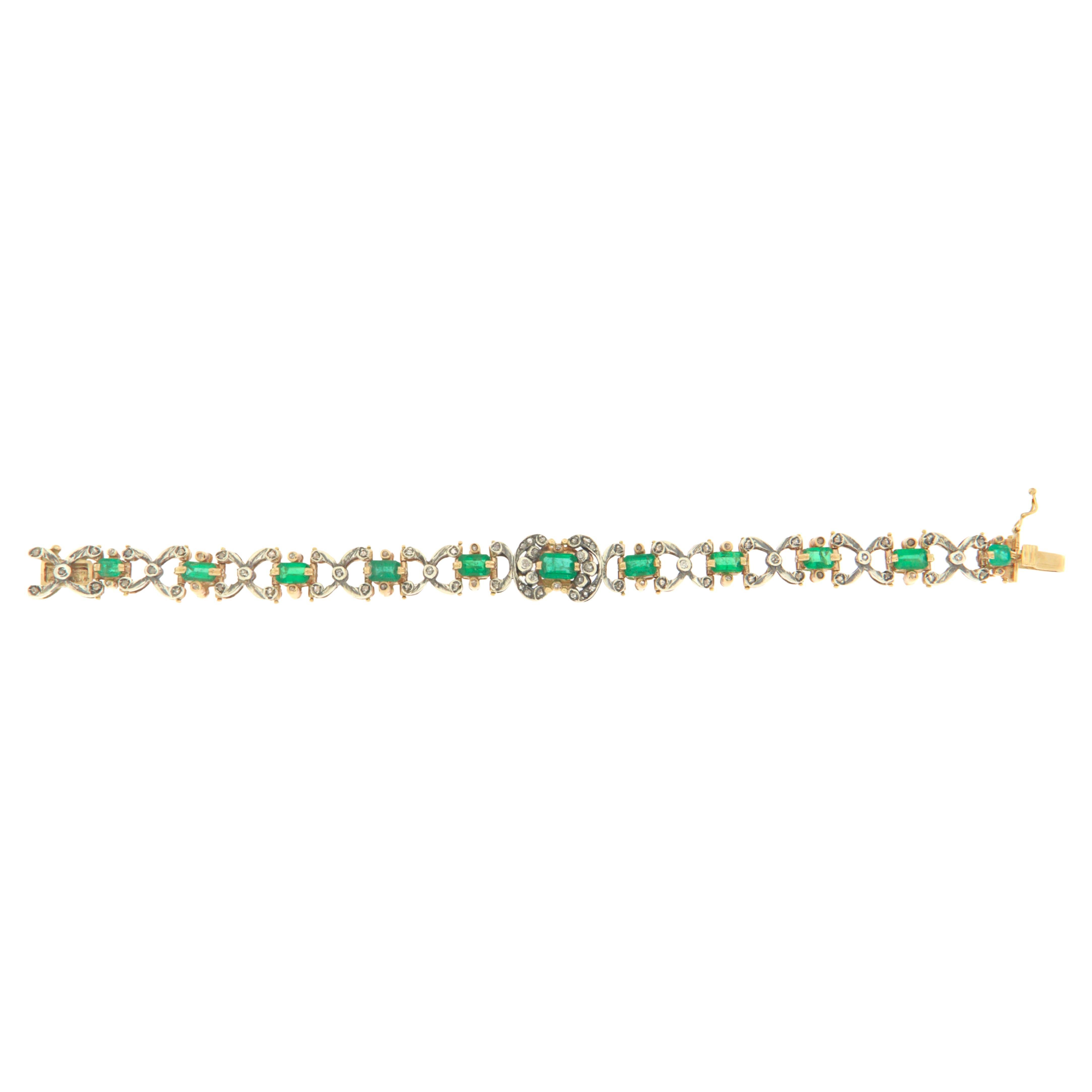 Handcraft Brazilian Emeralds 14 Karat Diamonds Cuff Bracelet  For Sale