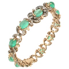 Handcraft Brazilian Emeralds 14 Karat Yellow Gold Diamonds Cuff Bracelet