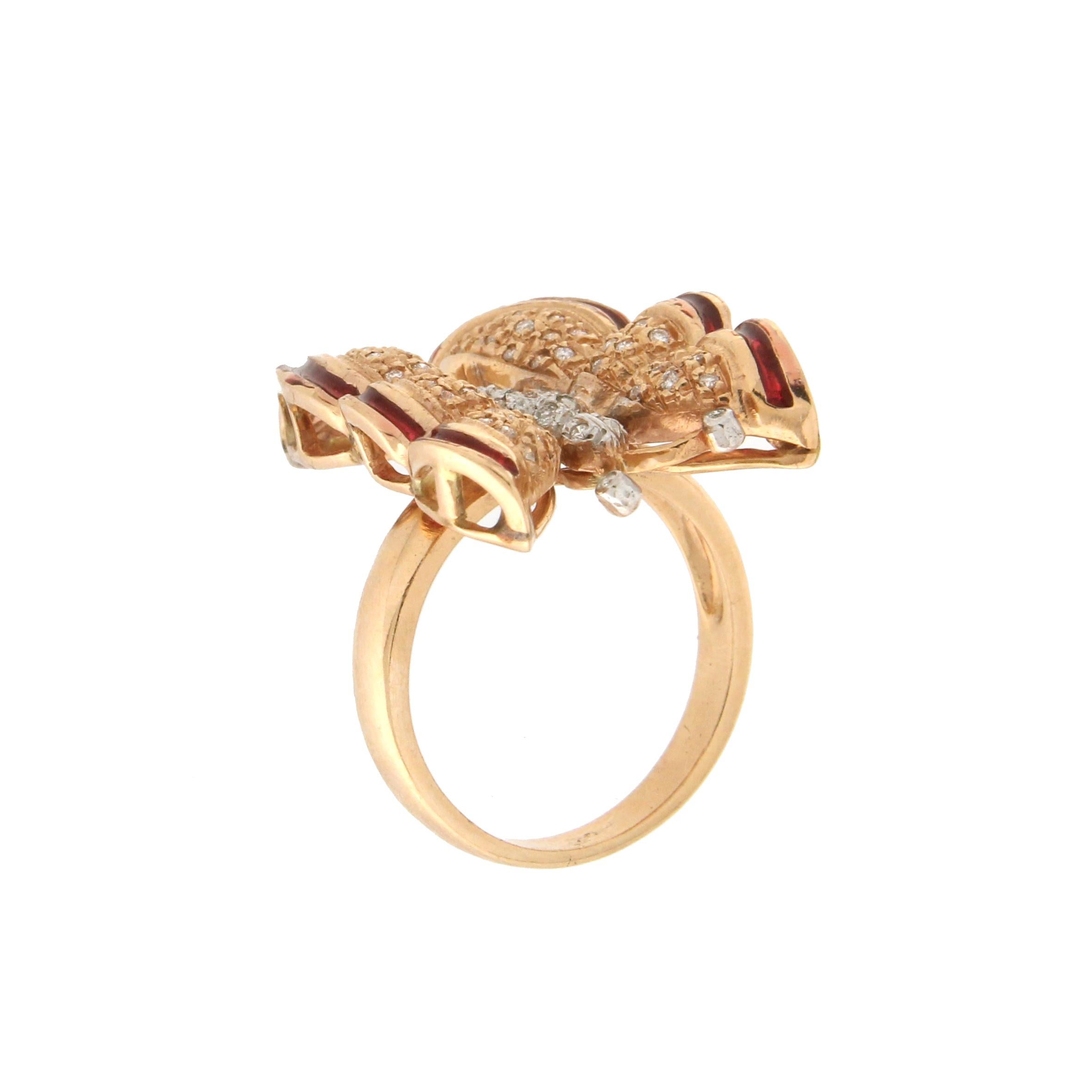 Brilliant Cut Handcraft Butterfly 14 Karat Yellow and White Gold Diamonds Cocktail Ring For Sale