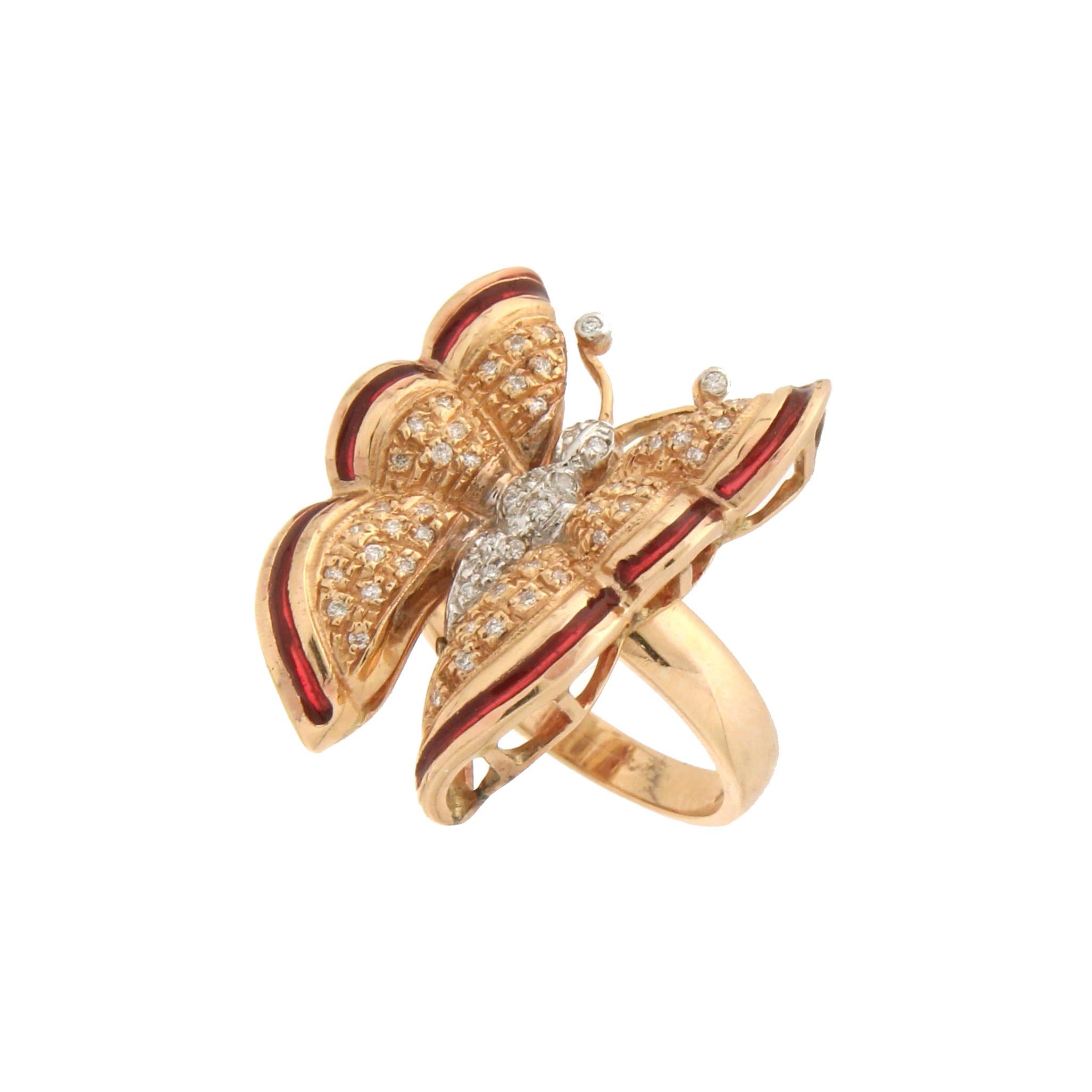 Handcraft Butterfly 14 Karat Yellow and White Gold Diamonds Cocktail Ring In New Condition For Sale In Marcianise, IT