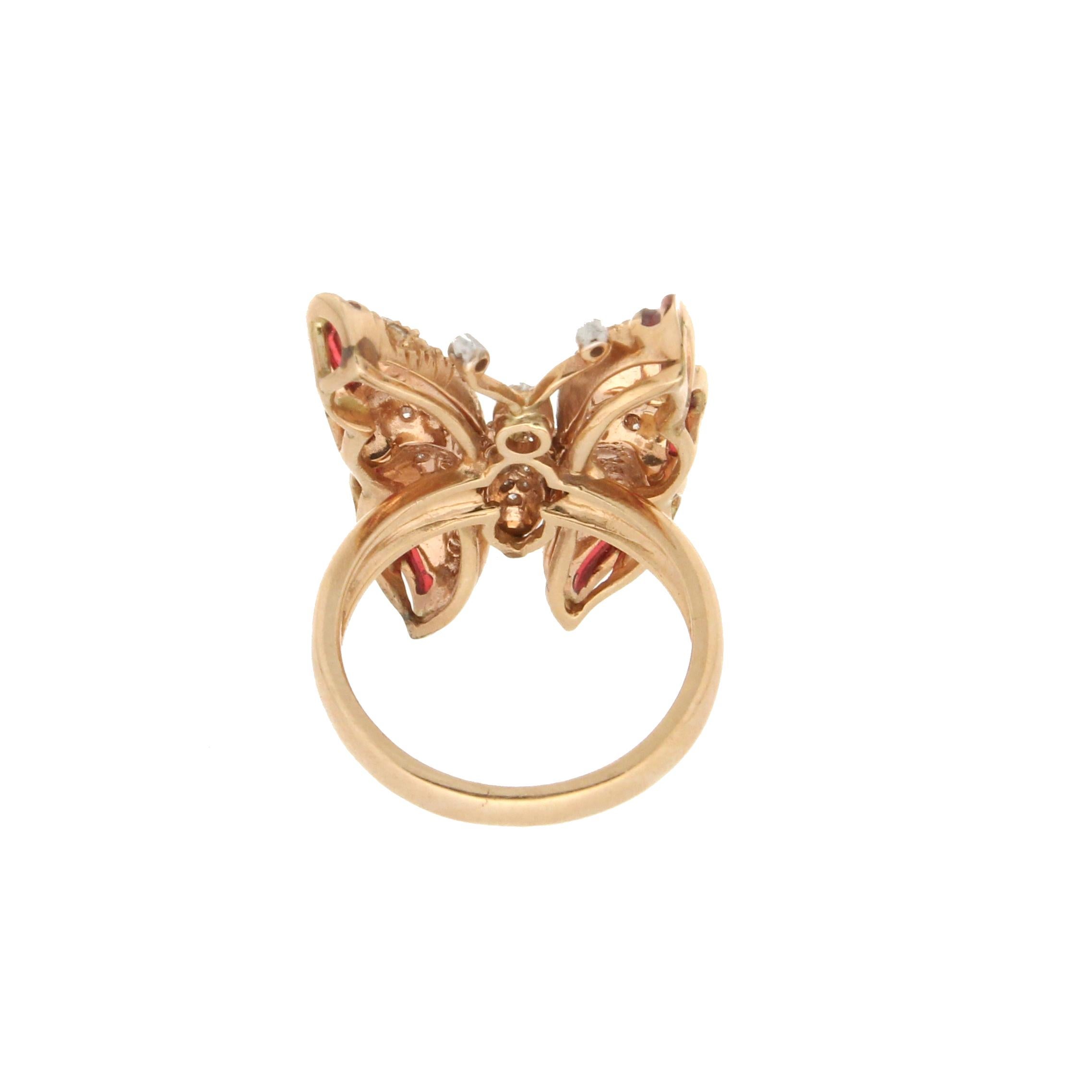 Women's or Men's Handcraft Butterfly 14 Karat Yellow and White Gold Diamonds Cocktail Ring For Sale
