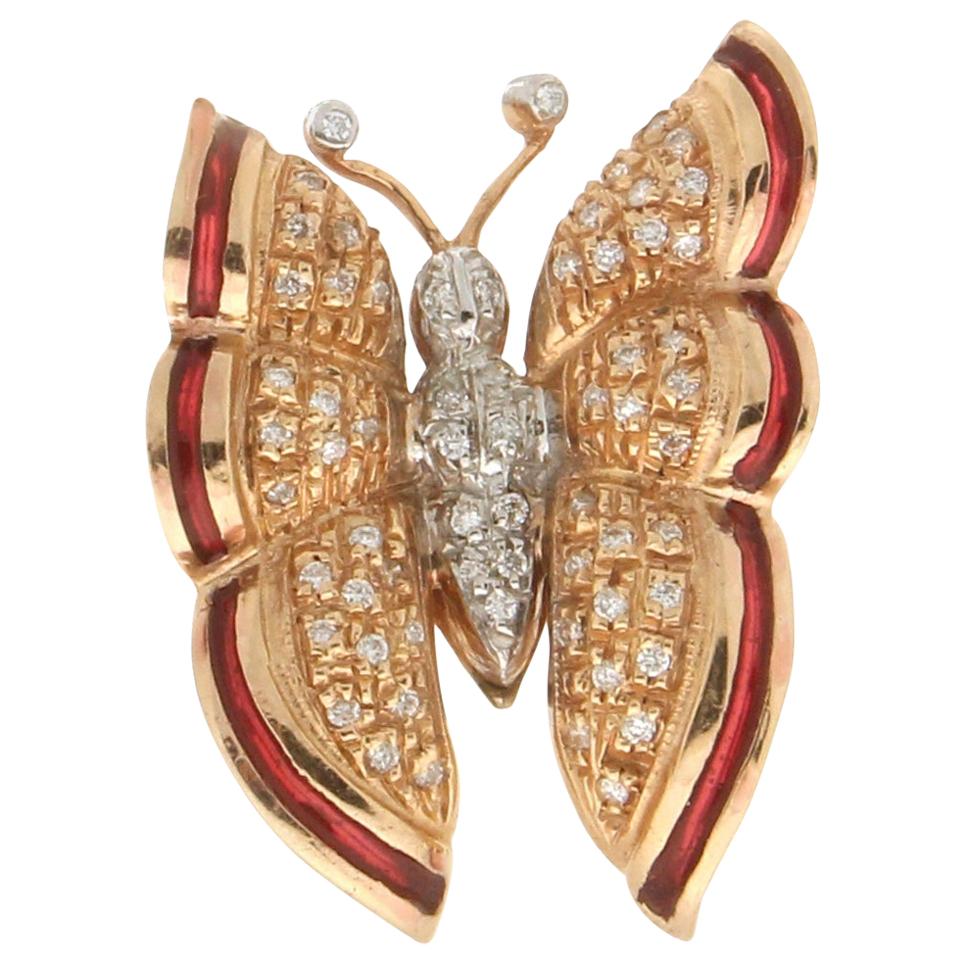 Handgefertigter Cocktailring mit Schmetterling aus 14 Karat Gelb- und Weißgold mit Diamanten