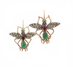 Handcraft Butterfly 14 Karat Yellow Gold Diamonds Drop Earrings