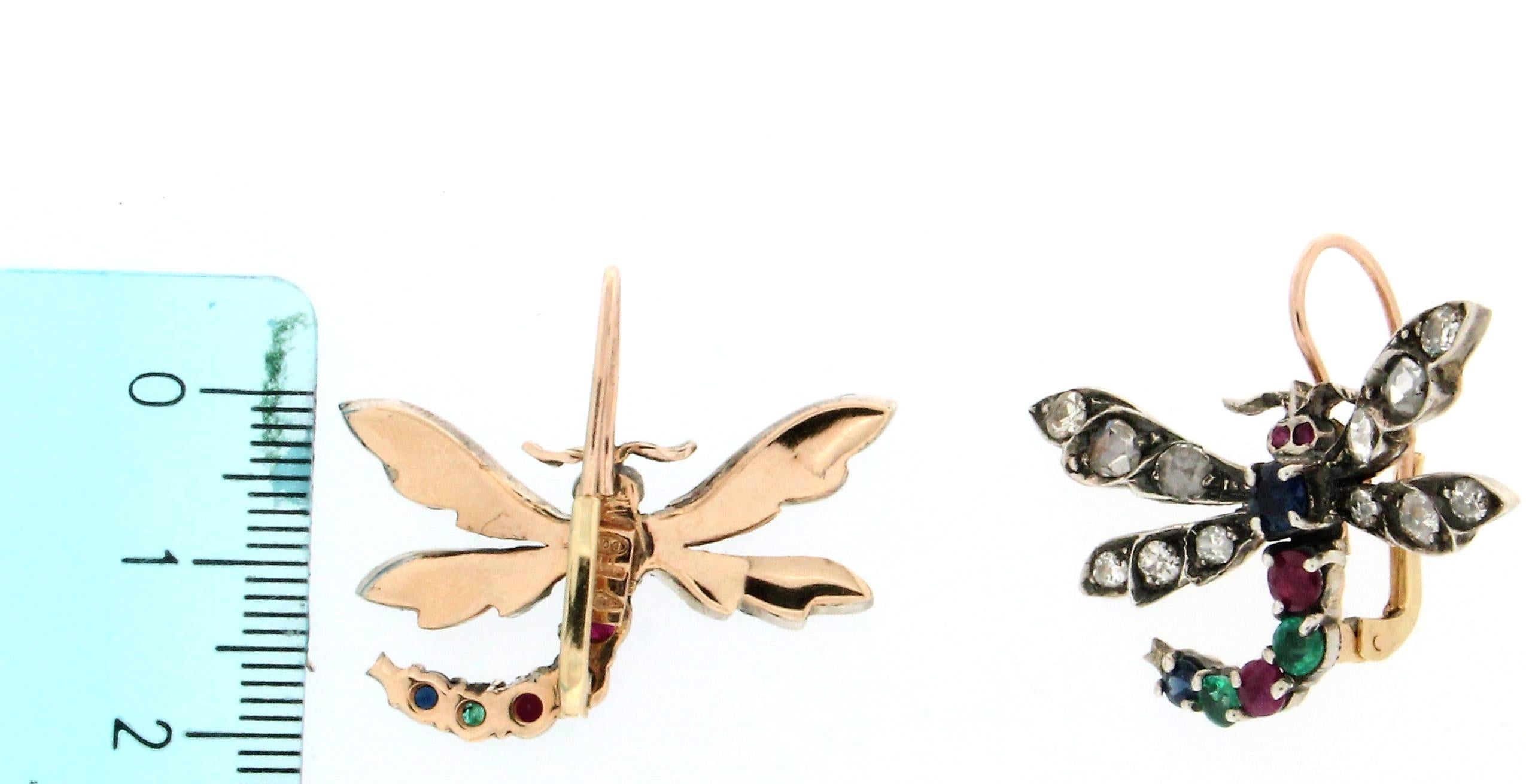 Handcraft Butterfly 14 Karat Yellow Gold Diamonds Drop Earrings For Sale 1