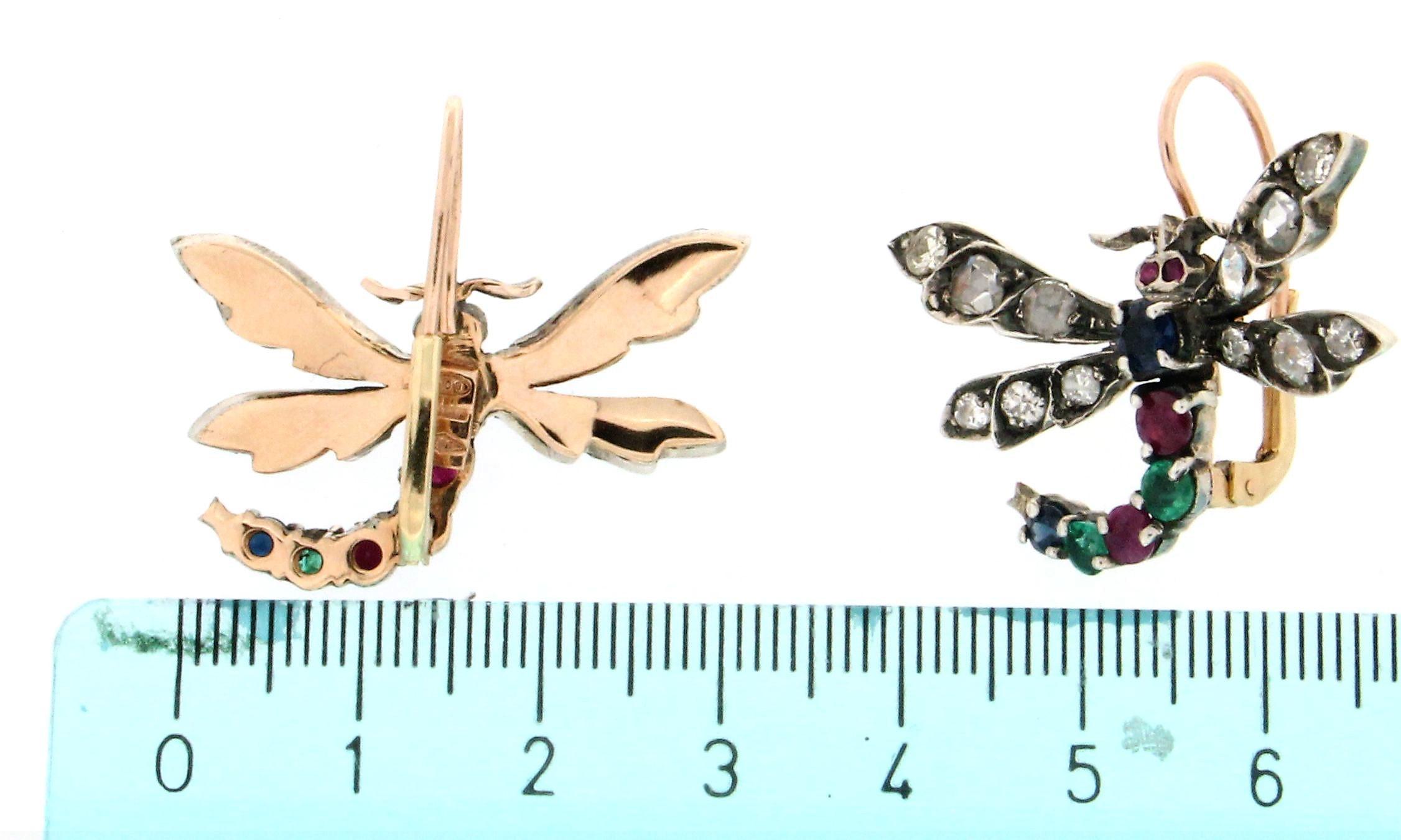 Handcraft Butterfly 14 Karat Yellow Gold Diamonds Drop Earrings For Sale 2