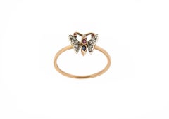 Handcraft Butterfly 14 Karat Yellow Gold Diamonds Ruby Sapphire Cocktail Ring