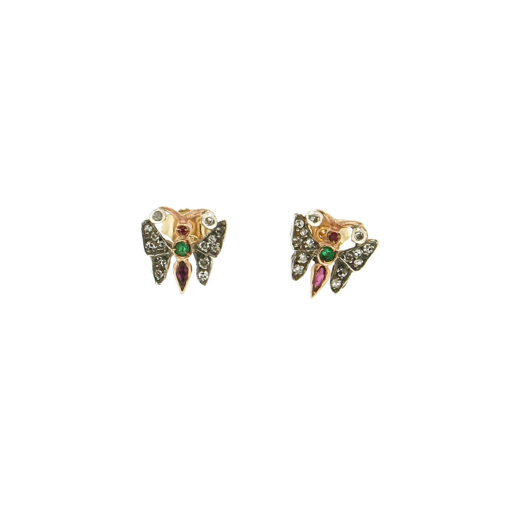 Women's or Men's Handcraft Butterfly 14 Karat Yellow Gold Diamonds Stud Earrings For Sale