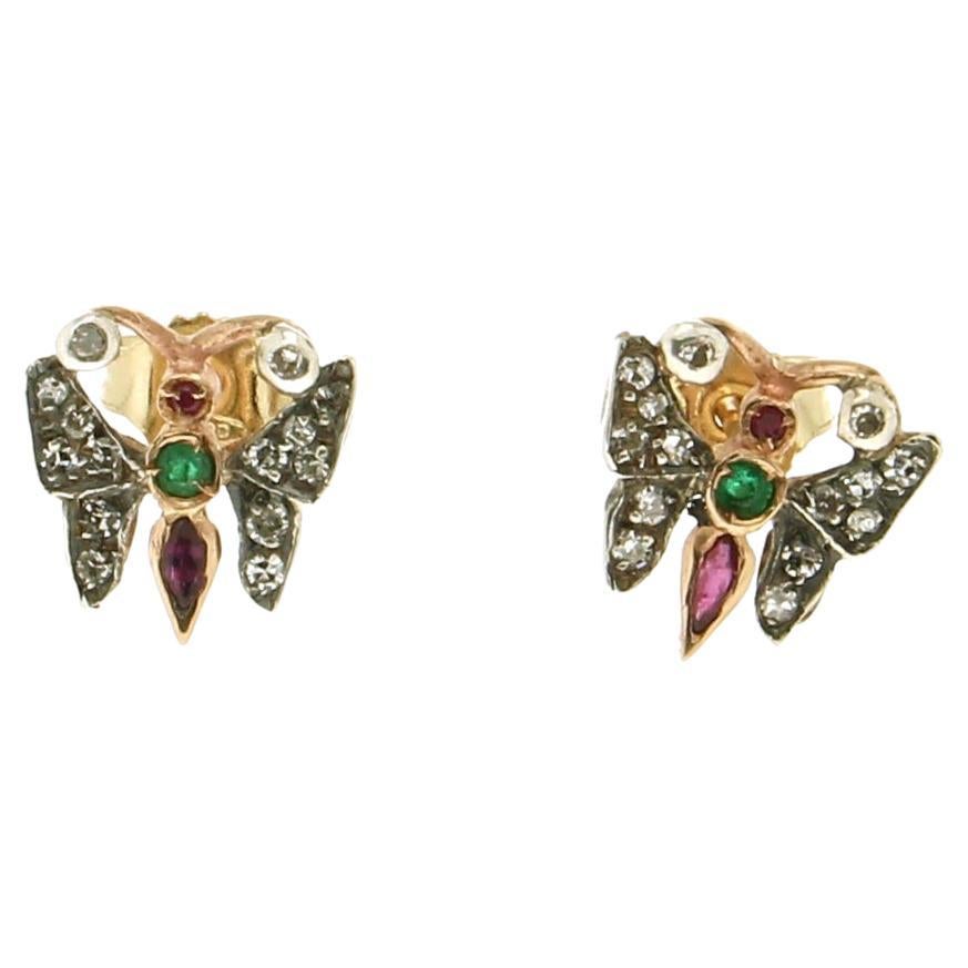 Handcraft Butterfly 14 Karat Yellow Gold Diamonds Stud Earrings For Sale