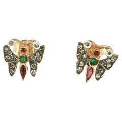 Handcraft Butterfly 14 Karat Yellow Gold Diamonds Stud Earrings