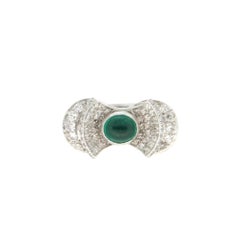 Handcraft Cabochon Emerald 18 Karat White Gold Diamonds Cocktail Ring