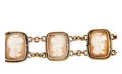 Handcraft Cameo 14 Karat Yellow Gold Cuff Bracelet