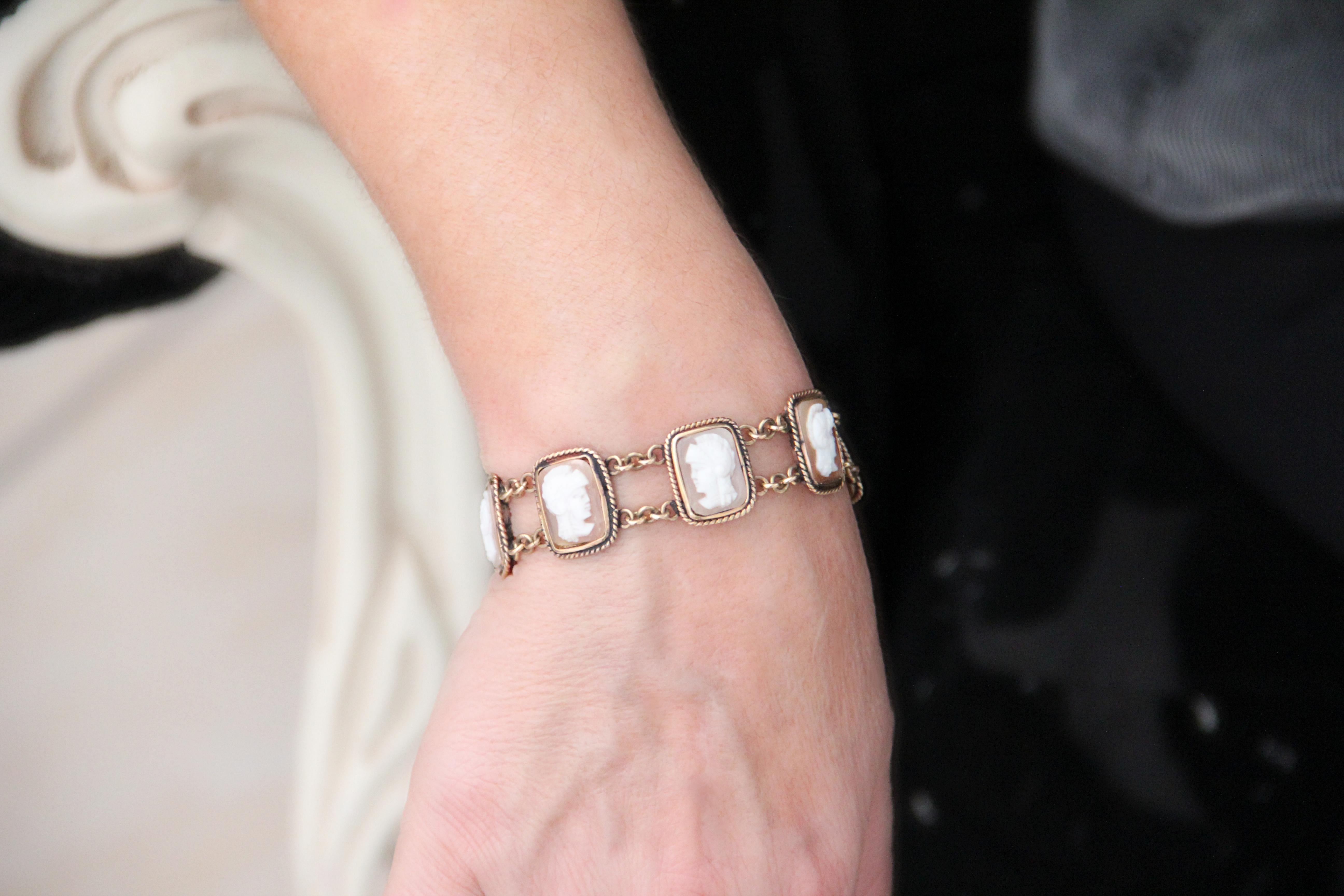 Bracciale artigianale con cammeo in oro giallo 14 carati in vendita 2