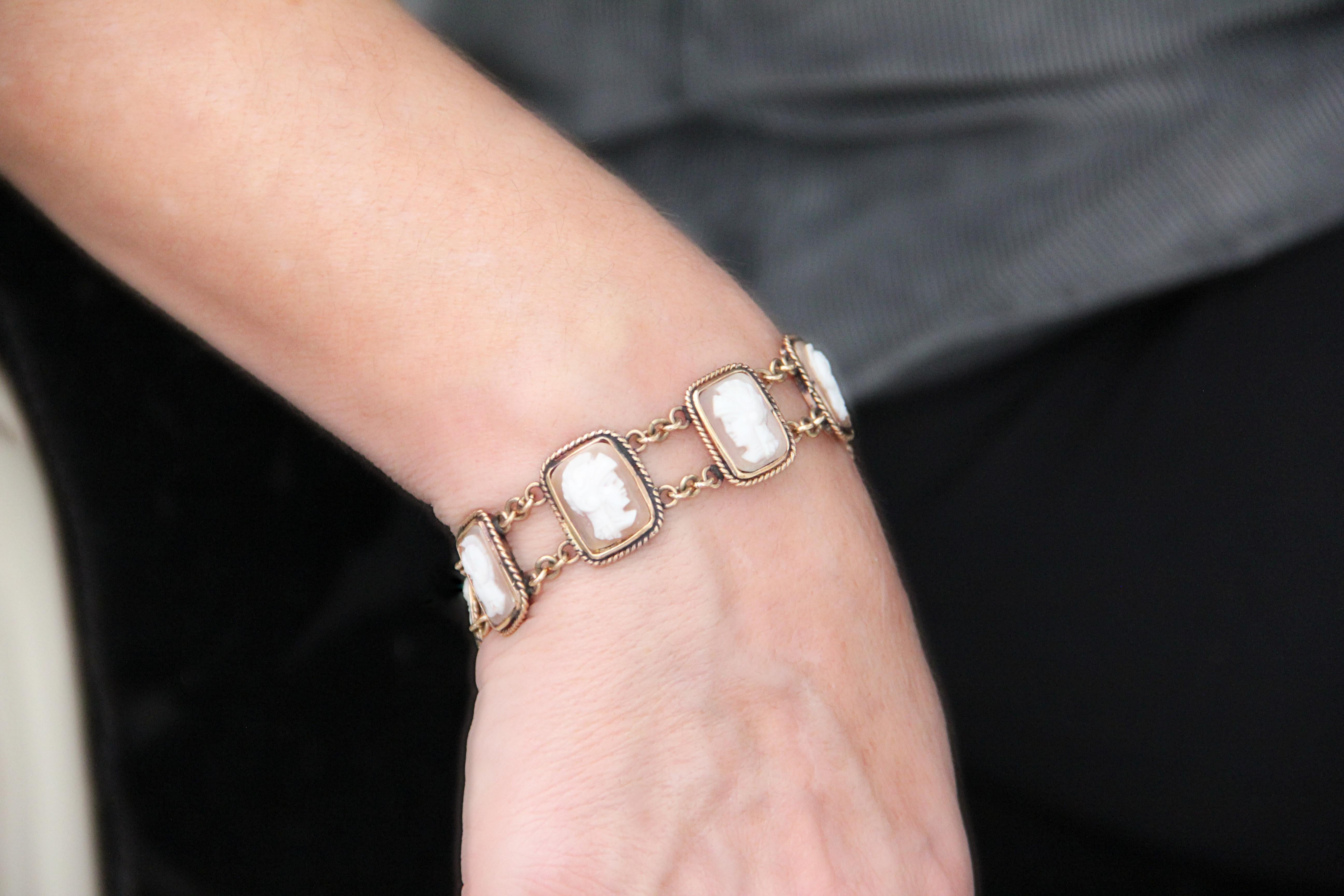 Bracciale artigianale con cammeo in oro giallo 14 carati in vendita 3