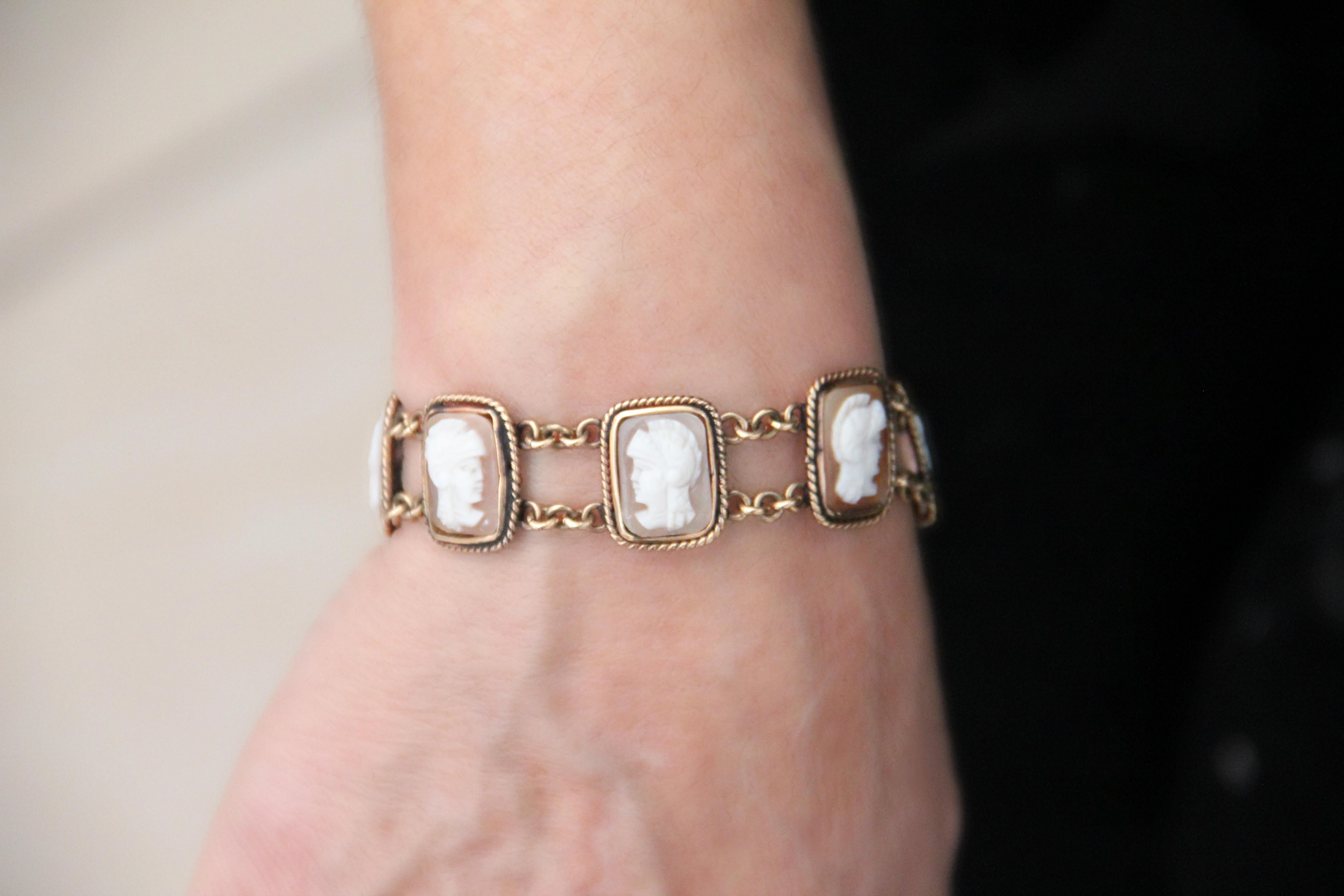 Bracciale artigianale con cammeo in oro giallo 14 carati in vendita 4