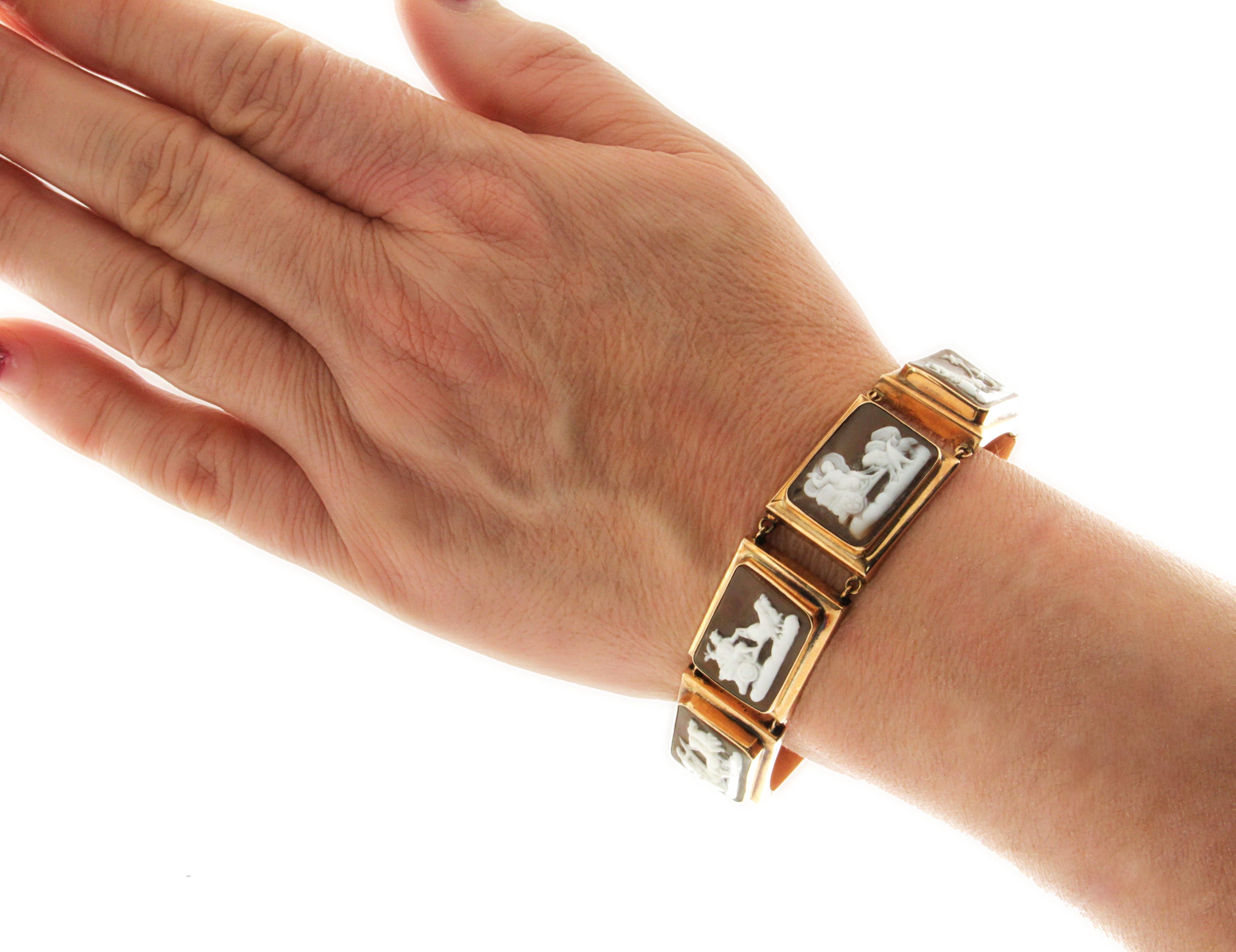 Bracelet manchette en or jaune 14 carats Handcraft Cameo en vente 3