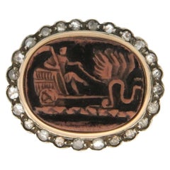 Handcraft Cameo 14 Karat Yellow Gold Diamonds Cocktail Ring