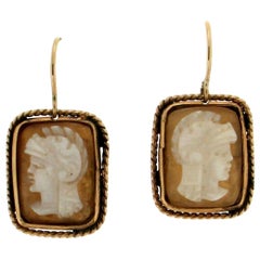 Handcraft Cameo 14 Karat Yellow Gold Drop Earrings