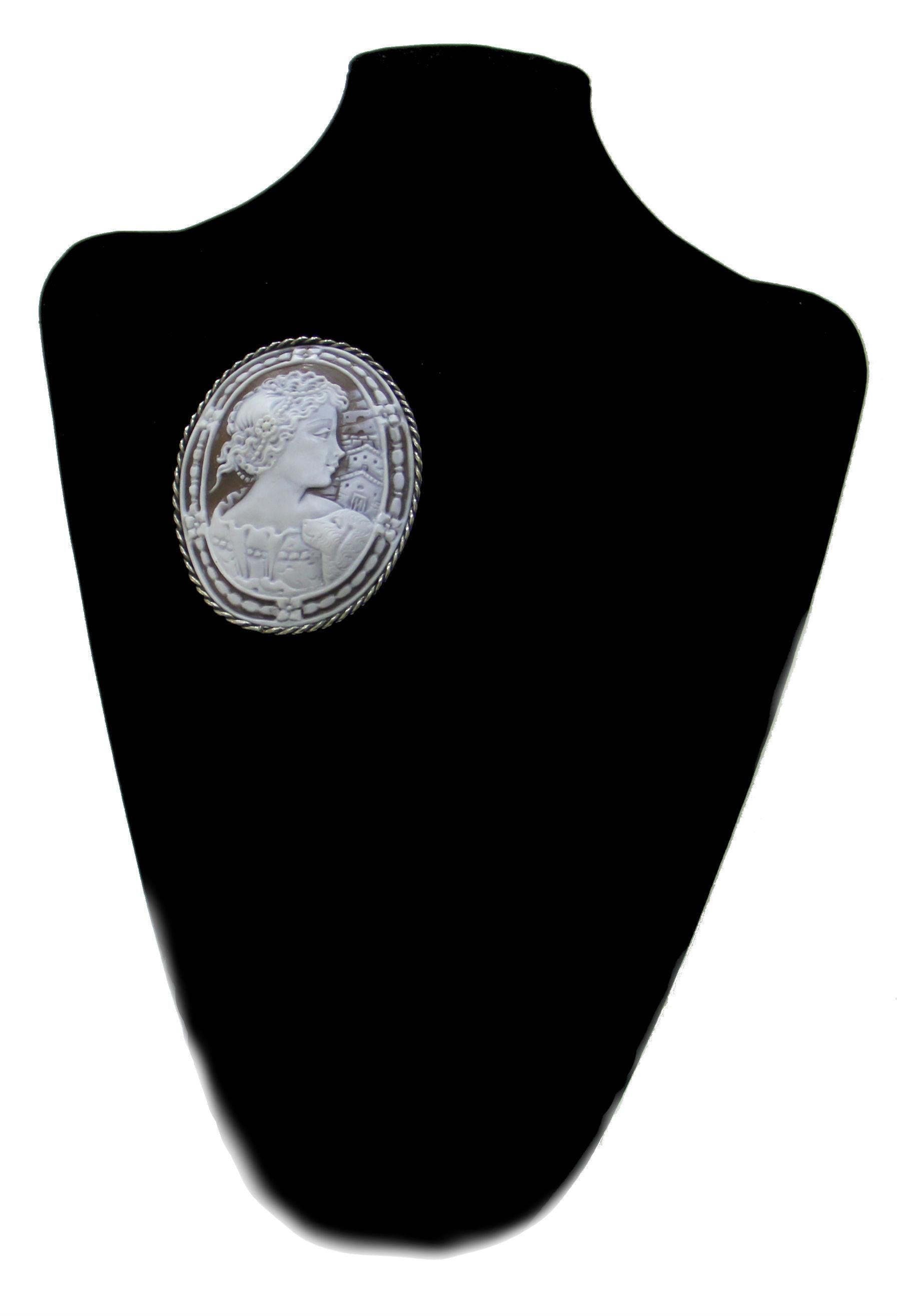 Handcraft Cameo 800 Thousandths Silver Brooch and Pendant Necklace For Sale 1