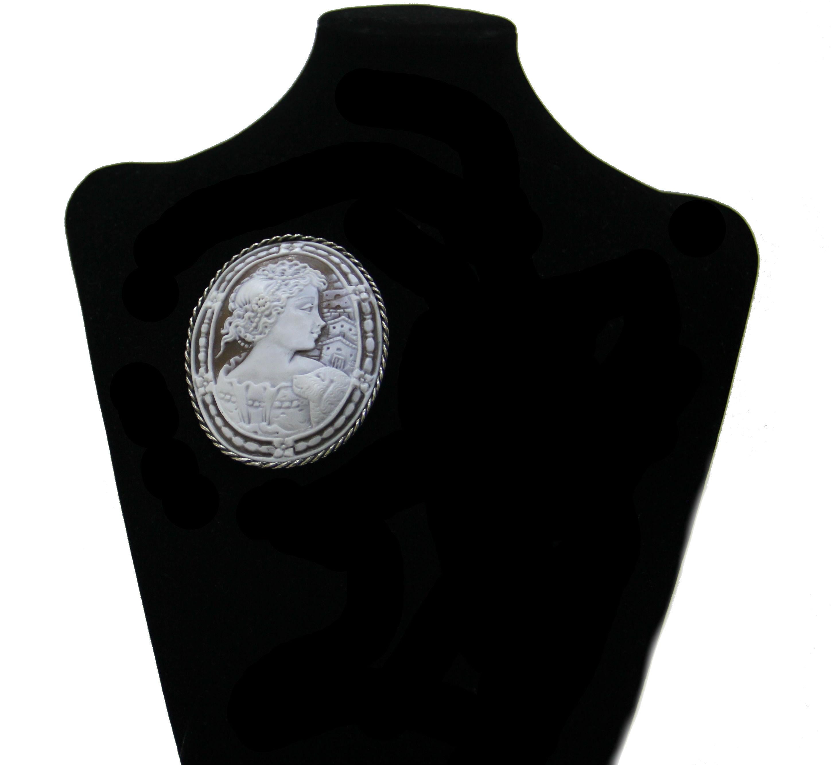 Handcraft Cameo 800 Thousandths Silver Brooch and Pendant Necklace For Sale 2