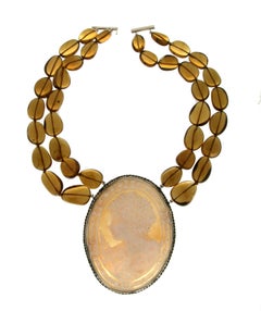 Handcraft Cameo 800 Thousandth Silver Citrine Beans Pendant Necklace