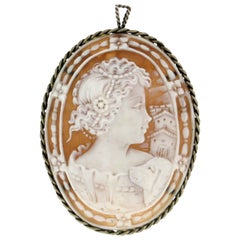 Cameo artigianale 800 millesimi Spilla e collana con ciondolo in argento