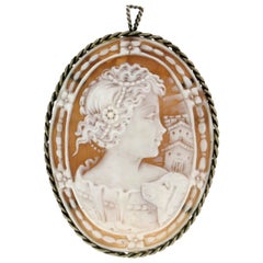 Vintage Handcraft Cameo 800 Thousandths Silver Brooch and Pendant Necklace