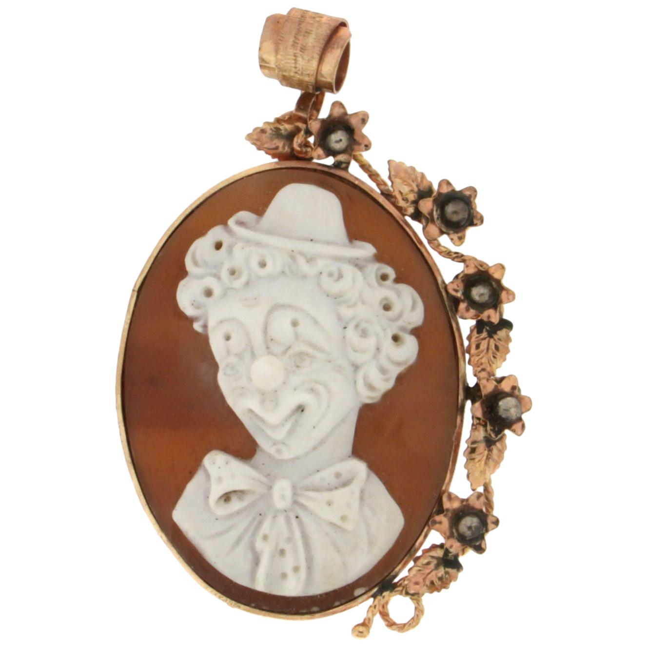 Handcraft Cameo Clown 9 Karat Yellow Gold Pendant Necklace