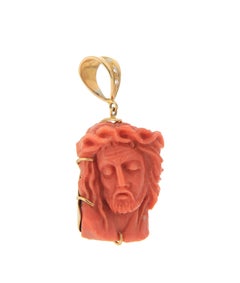 Coral Cameo Pendant with Diamonds in 18K Yellow Gold by SCALA GIOIELLI