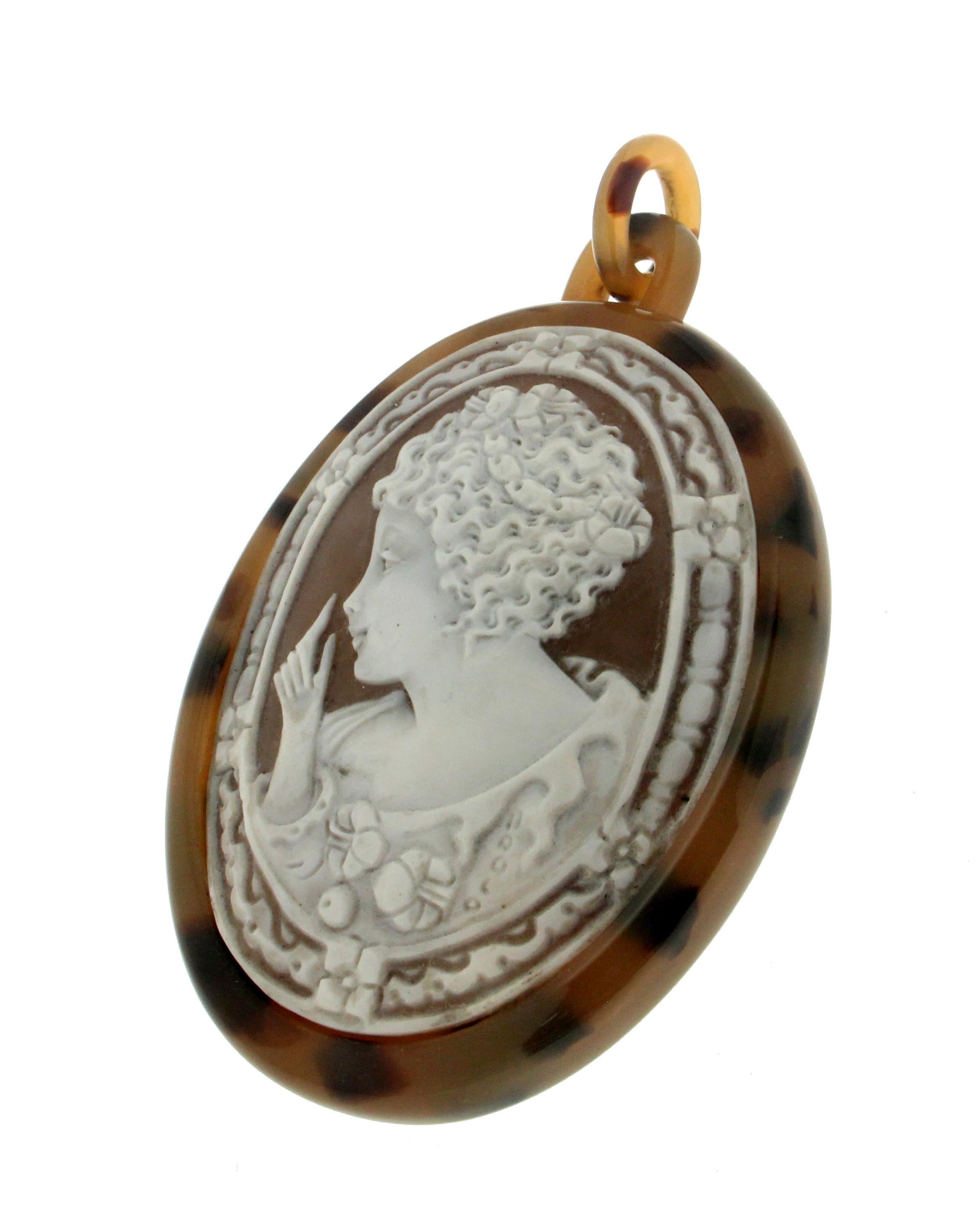 Women's or Men's Handcraft Cameo Galalith Pendant Necklace For Sale