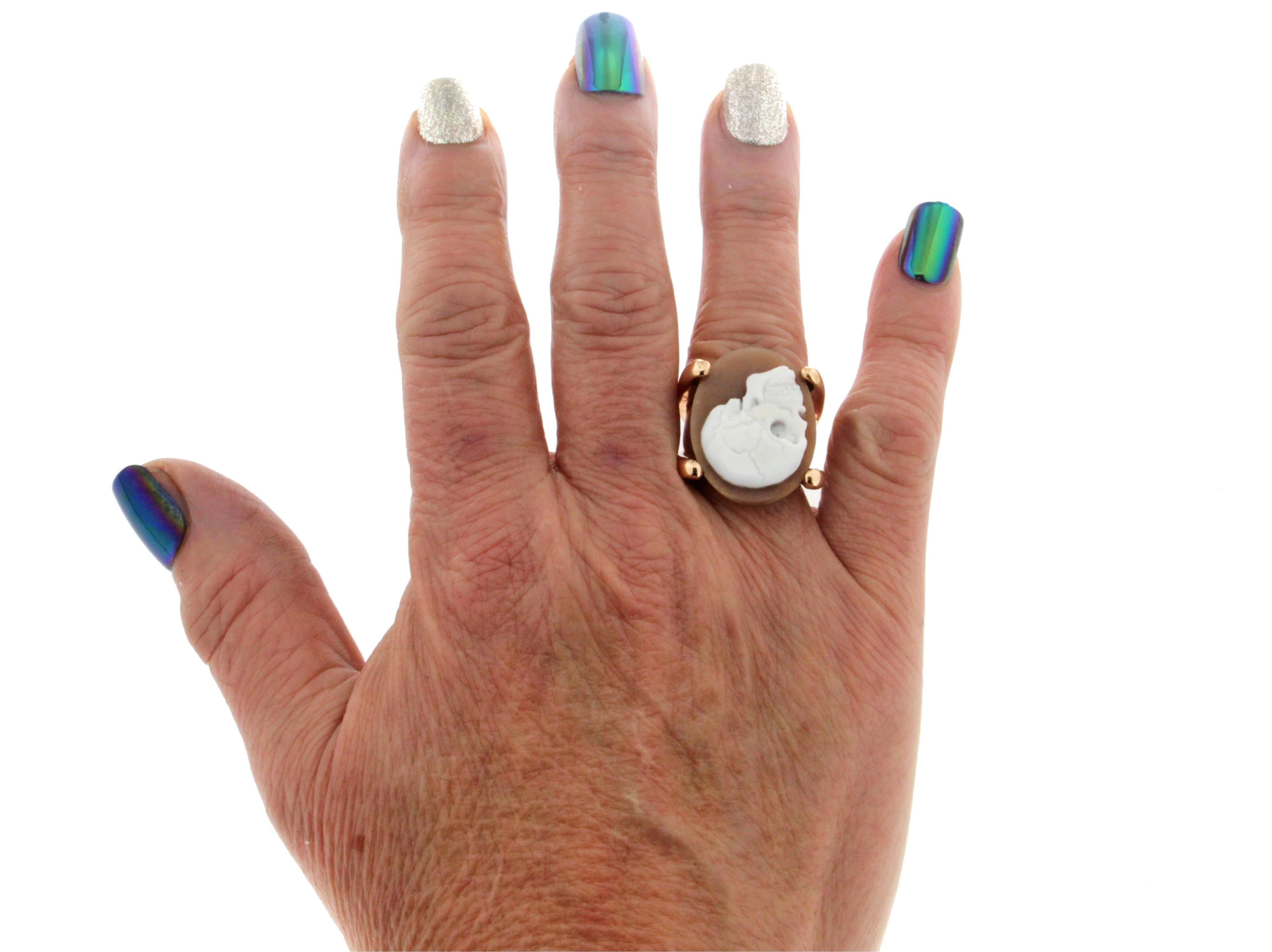 Handcraft Cameo Skull 14 Karat Yellow Gold Cocktail Ring 5