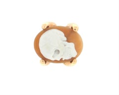 Handcraft Cameo Skull 14 Karat Yellow Gold Cocktail Ring