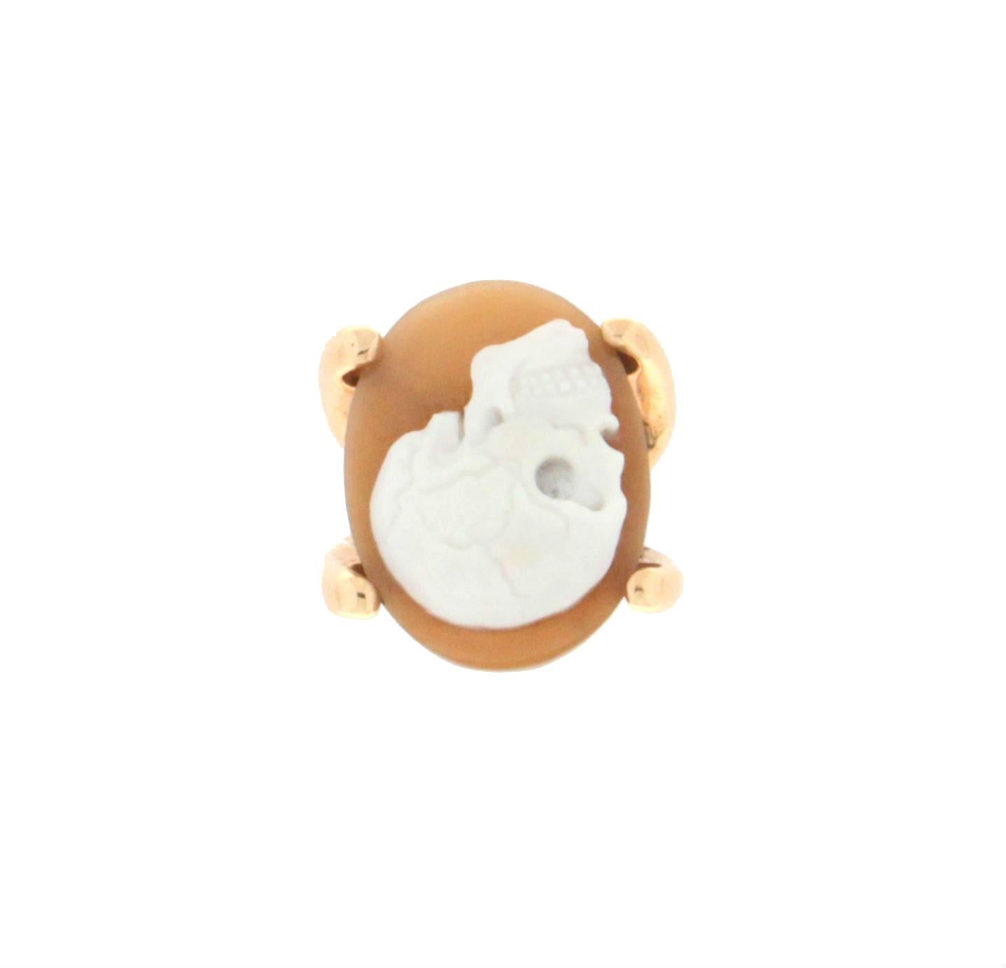 Artisan Handcraft Cameo Skull 14 Karat Yellow Gold Cocktail Ring