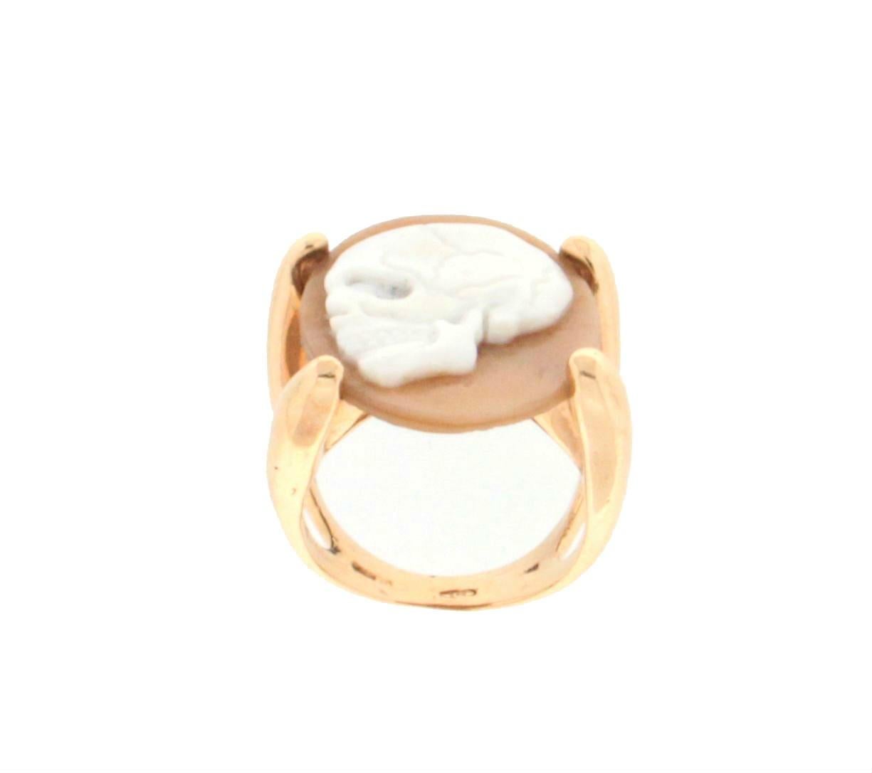 Handcraft Cameo Skull 14 Karat Yellow Gold Cocktail Ring In New Condition In Marcianise, IT