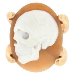 Handcraft Cameo Skull 14 Karat Yellow Gold Cocktail Ring