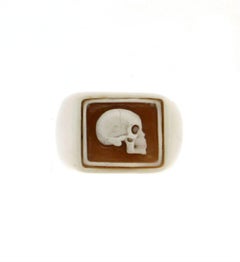 Handcraft Cameo Skull and White Agate Band Ring