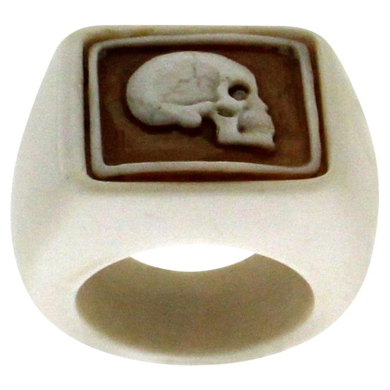 Handcraft Cameo Skull and White Agate Band Ring