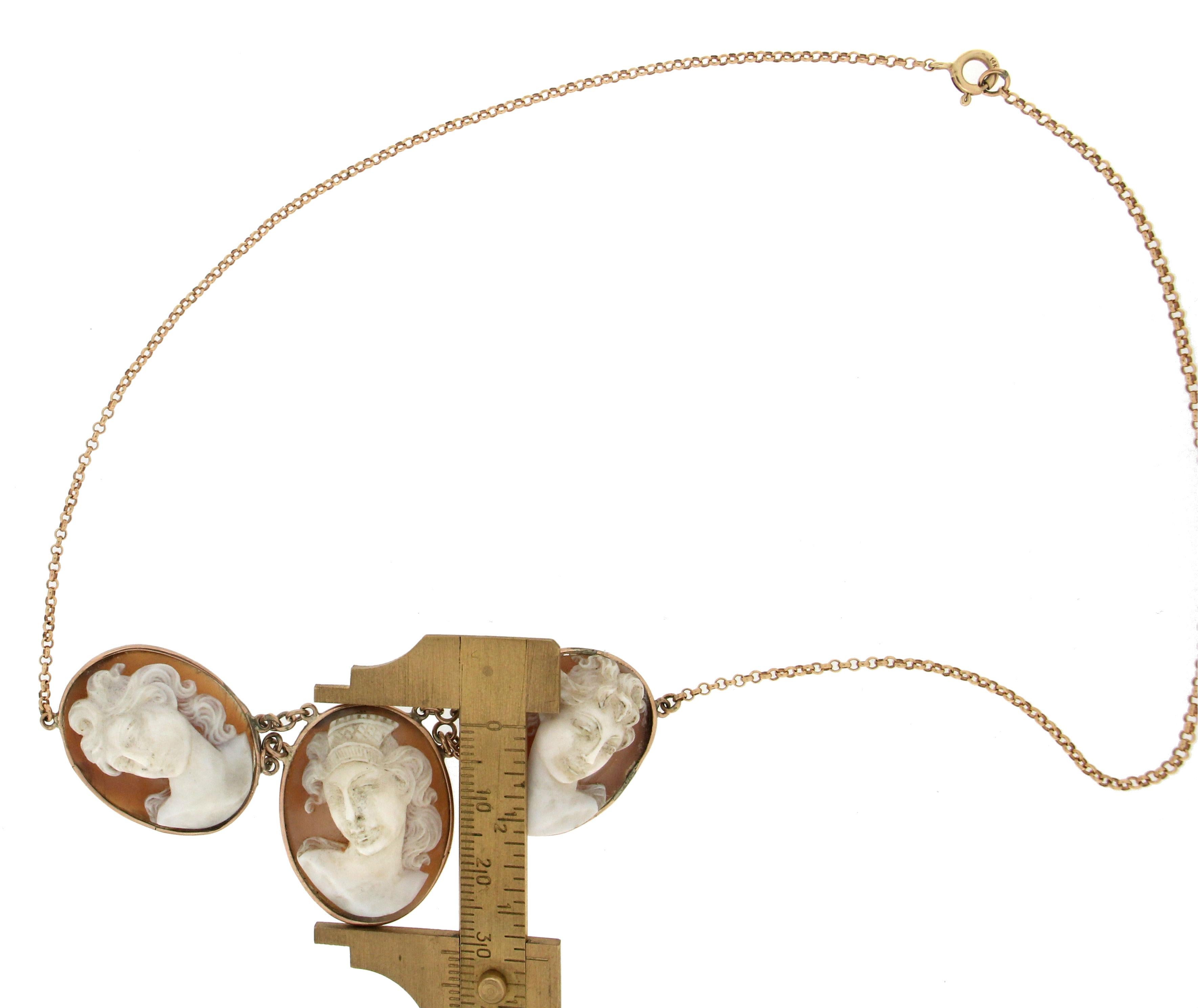 Collier de gouttes en or jaune 9 carats avec camées Handcraft en vente 1