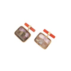 Handcraft Cameos 9 Karats Yellow Gold Carnelian Barrels Cufflinks