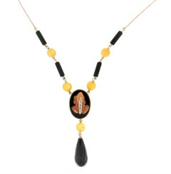 Carnelian Onyx Diamonds  14 Karat Yellow Gold Pendant Frog Necklace