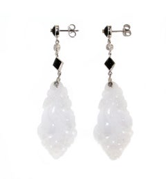 Handcraft Chalcedony 18 Karat White Gold Onyx Diamonds Drop Earrings