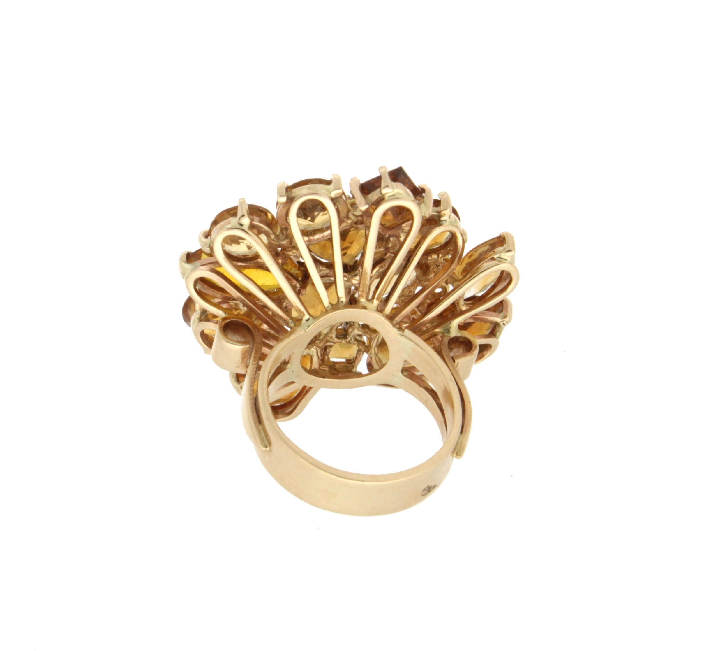Women's Handcraft Citrine 14 Karat Yellow Gold Diamonds Cocktail Ring For Sale
