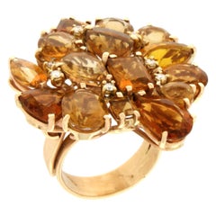 Cocktail-Ring, Citrin 14 Karat Gelbgold mit Diamanten, Handarbeit