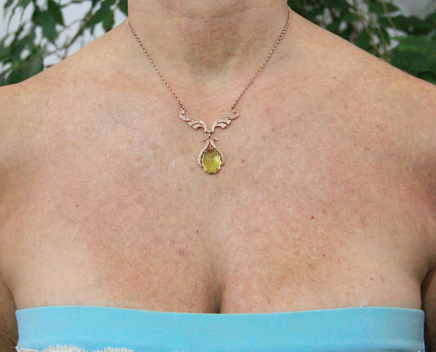 Collier pendentif Citrine en or jaune 14 carats avec diamants Handcraft en vente 4