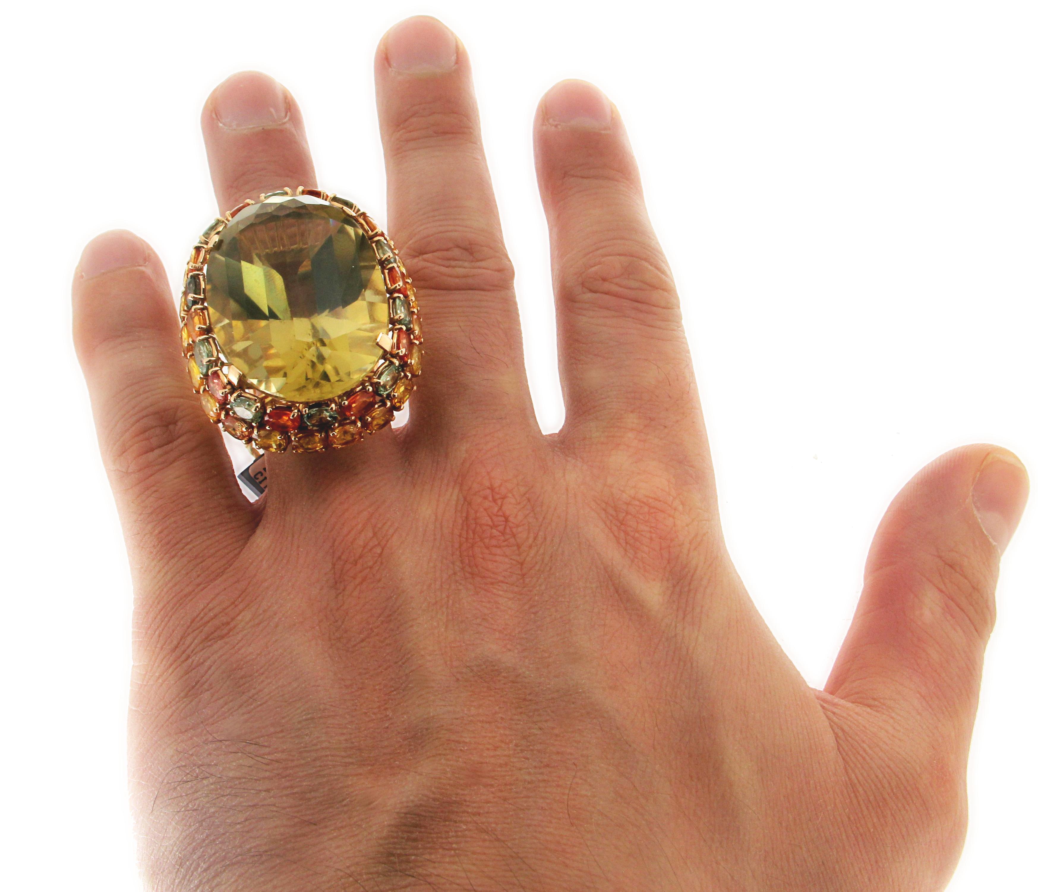 Handcraft Citrine 14 Karat Yellow Gold Sapphires Cocktail Ring For Sale 4