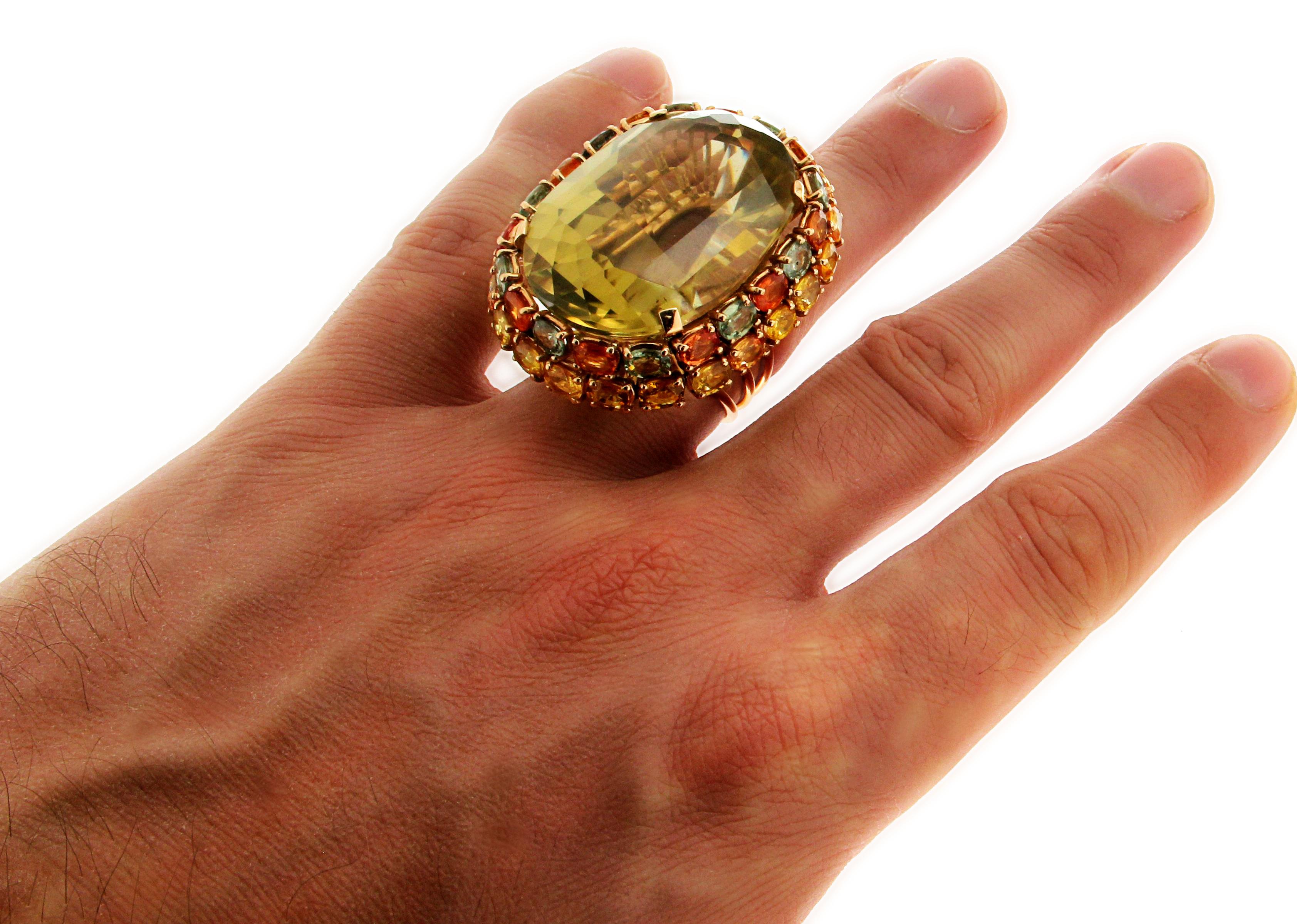 Handcraft Citrine 14 Karat Yellow Gold Sapphires Cocktail Ring For Sale 5